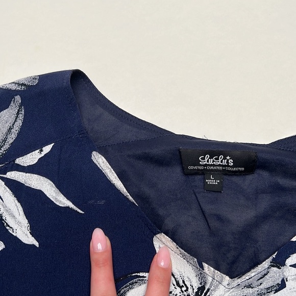 Lulu’s | Long Sleeve Navy and White Floral Dress - Picture 8 of 8